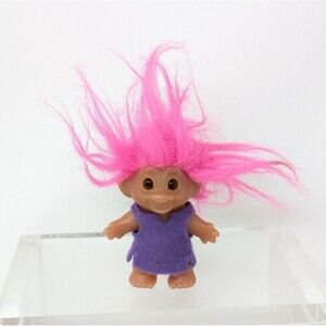 Vintage DAM Troll, Pink Hair, Purple Dress